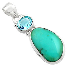 Clearance Sale- 15.65cts natural green campitos turquoise topaz 925 silver pendant r17981