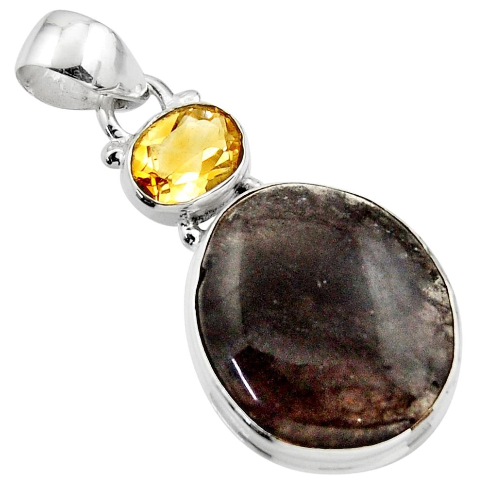 925 sterling silver 18.68cts natural brown agni manitite citrine pendant r17984