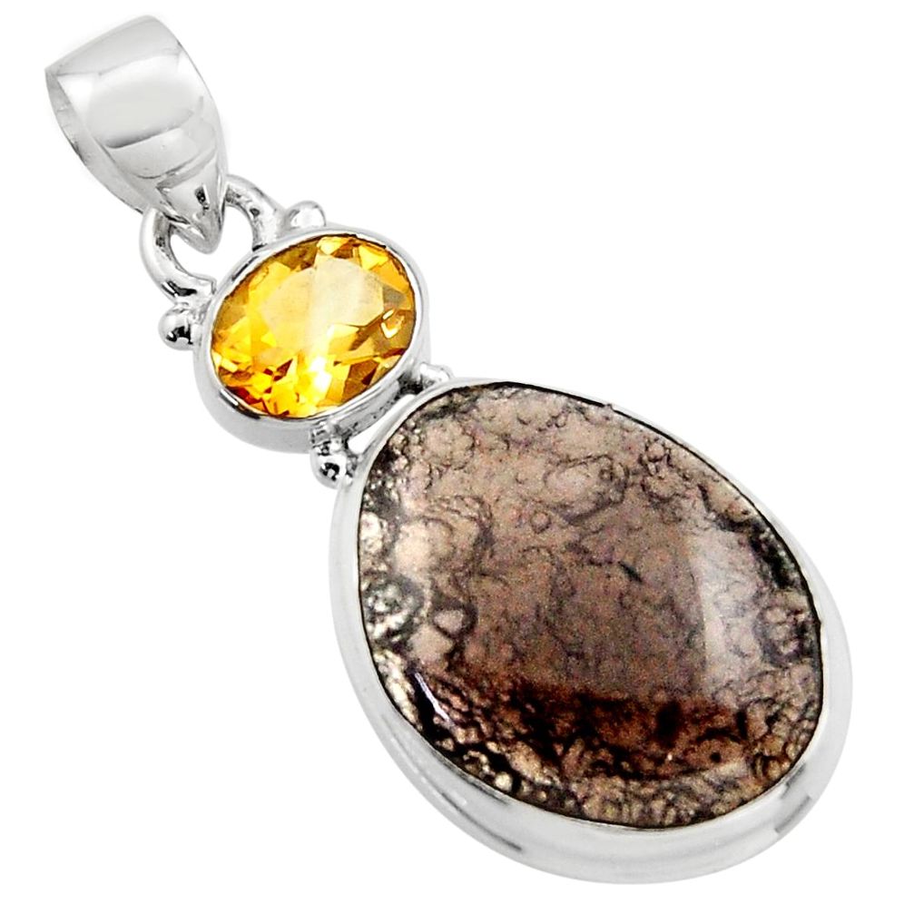 925 sterling silver 18.12cts natural brown agni manitite citrine pendant r17987