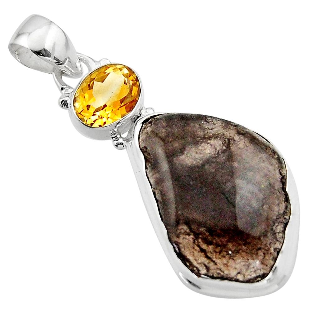 925 sterling silver 19.72cts natural brown agni manitite citrine pendant r17991