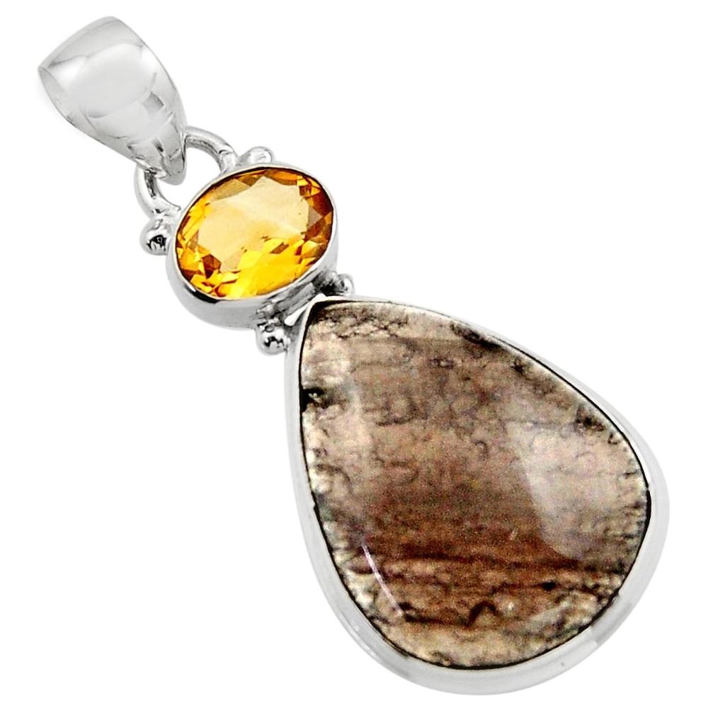 17.22cts natural brown agni manitite citrine 925 sterling silver pendant r17996