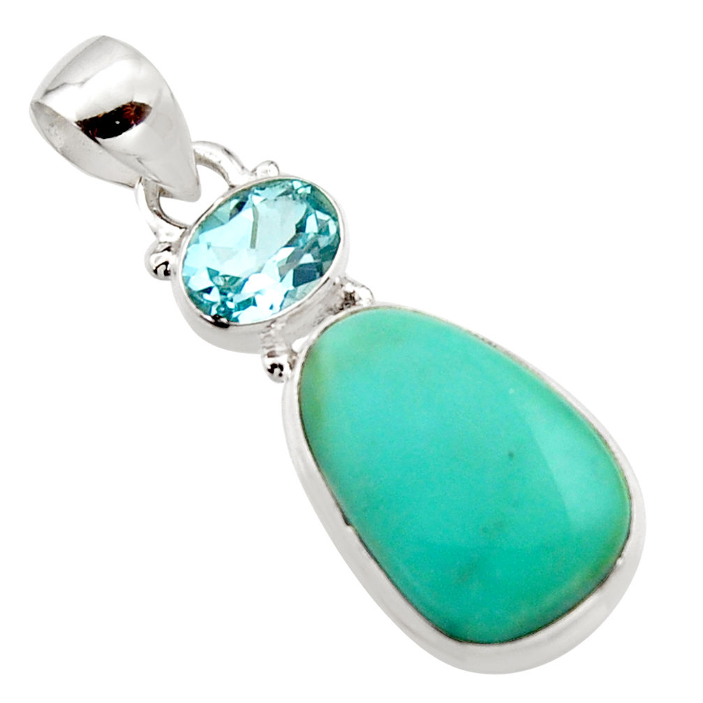 14.23cts natural green campitos turquoise topaz 925 silver pendant r18001