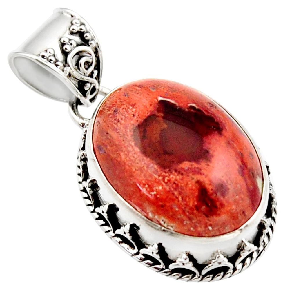 925 silver 15.47cts natural orange mexican fire opal oval pendant r18023