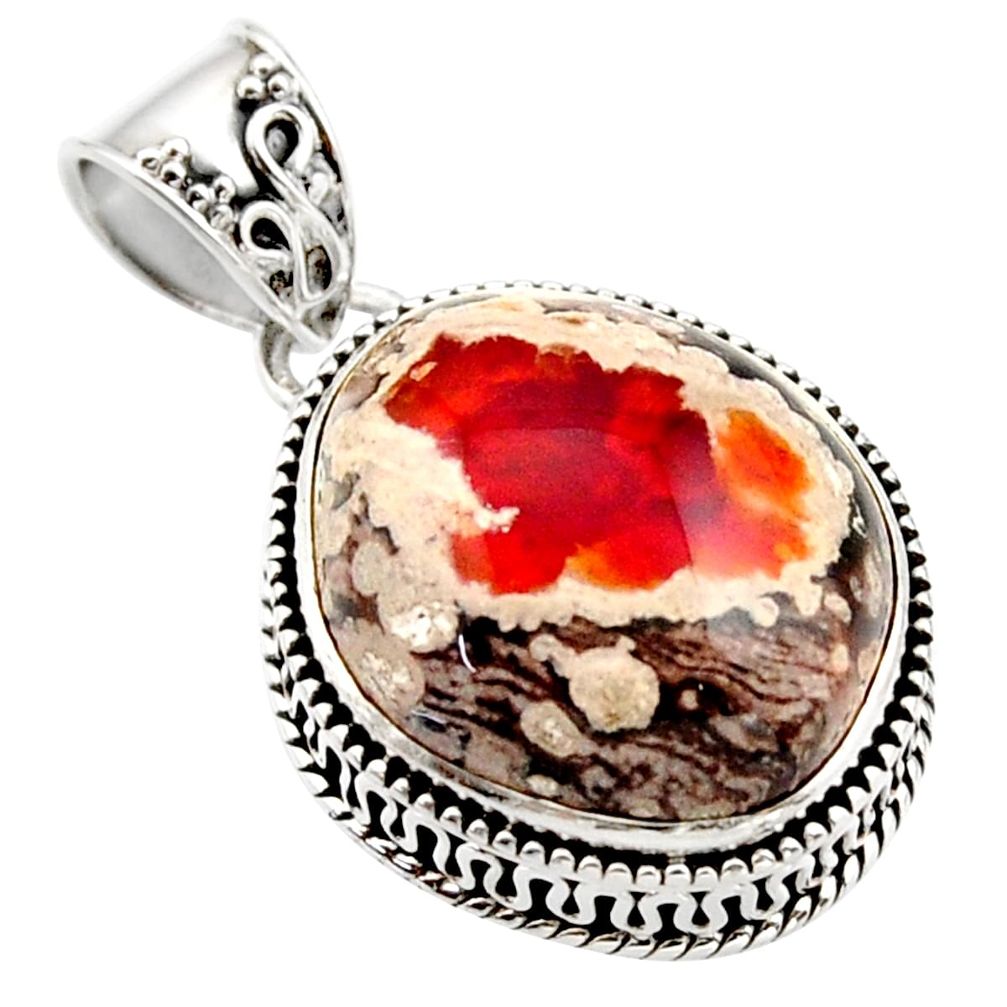 17.81cts natural orange mexican fire opal 925 sterling silver pendant r18028