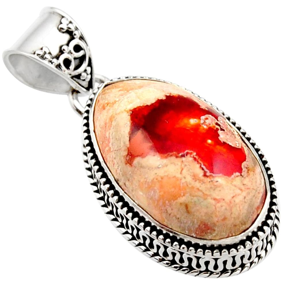 925 sterling silver 16.92cts natural orange mexican fire opal pendant r18030