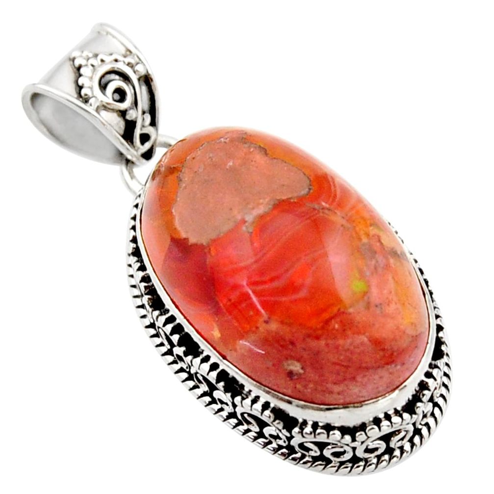 925 sterling silver 21.32cts natural orange mexican fire opal pendant r18040