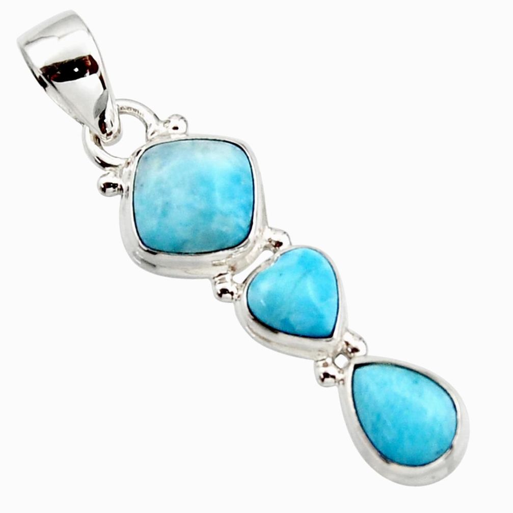 925 sterling silver 6.85cts natural blue larimar cushion pendant jewelry r18095