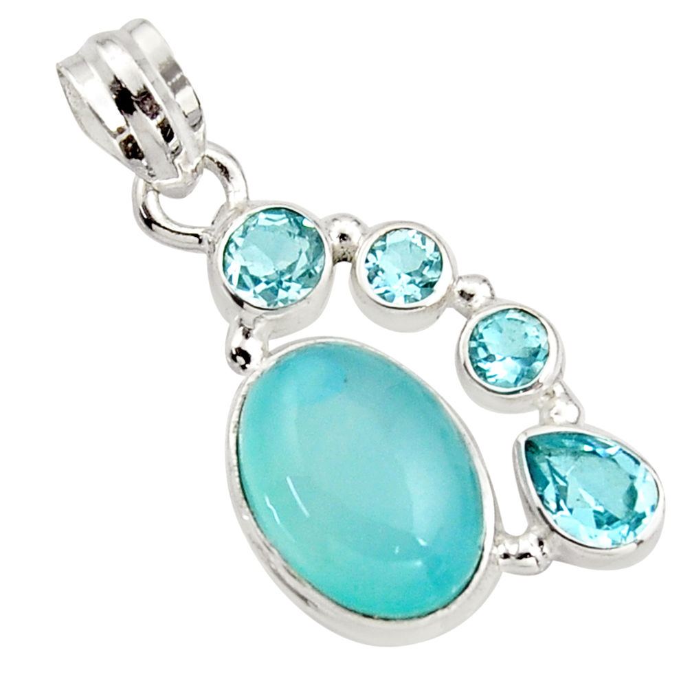 11.19cts natural aqua chalcedony topaz 925 sterling silver pendant r18302