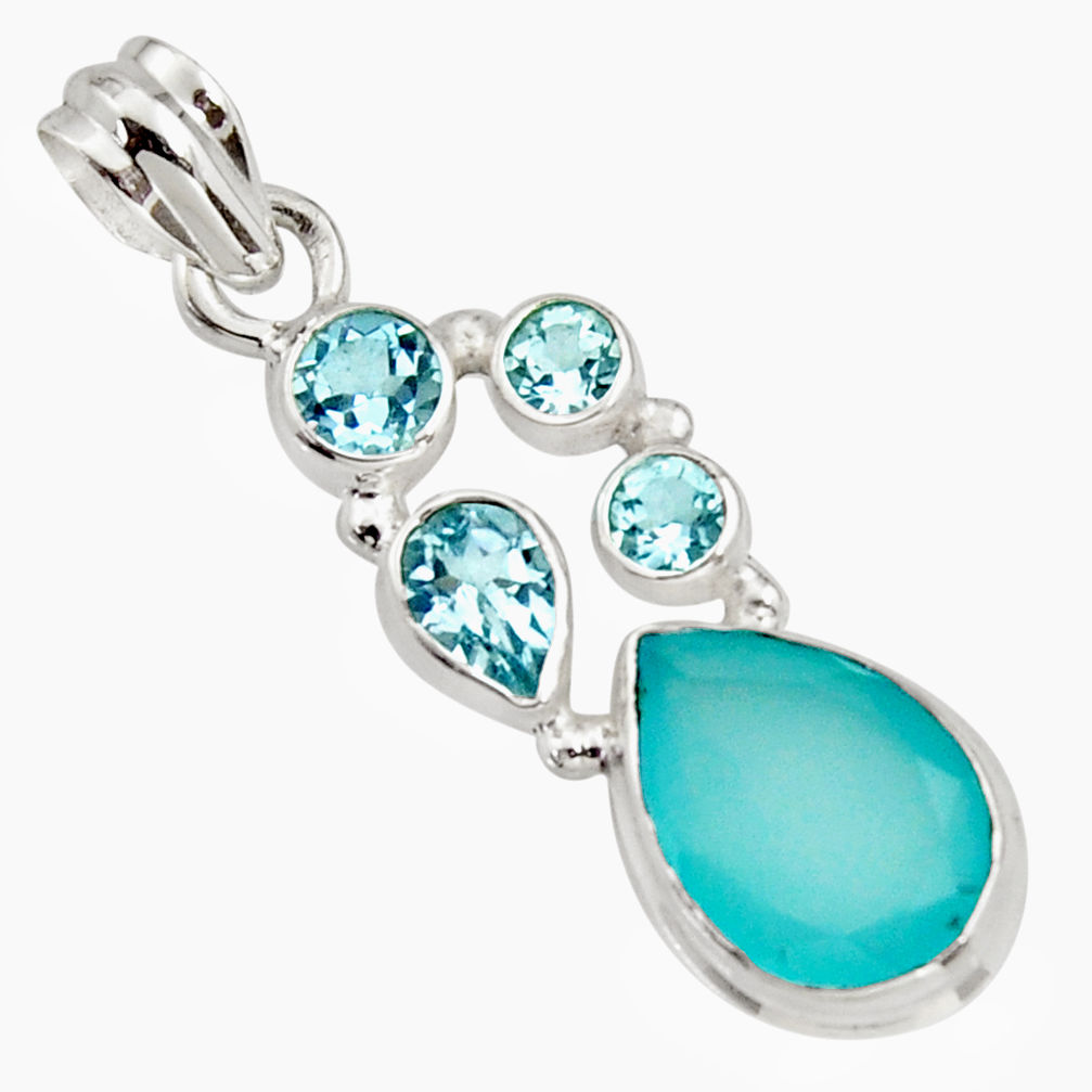 10.24cts natural aqua chalcedony topaz 925 sterling silver pendant r18304