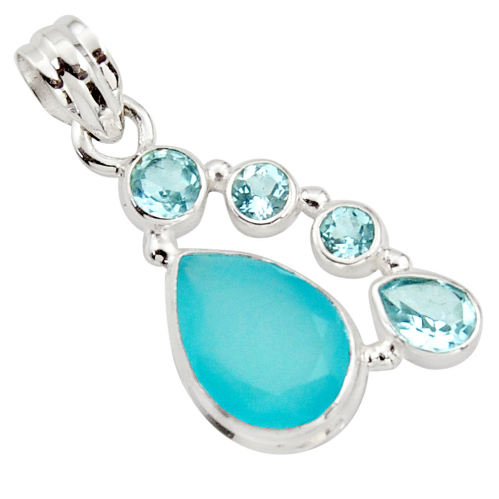 925 sterling silver 9.86cts natural aqua chalcedony pear topaz pendant r18305