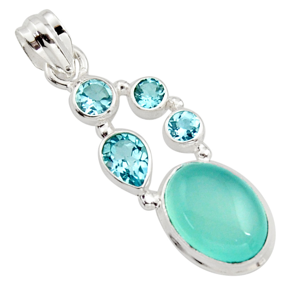 10.55cts natural aqua chalcedony topaz 925 sterling silver pendant r18307