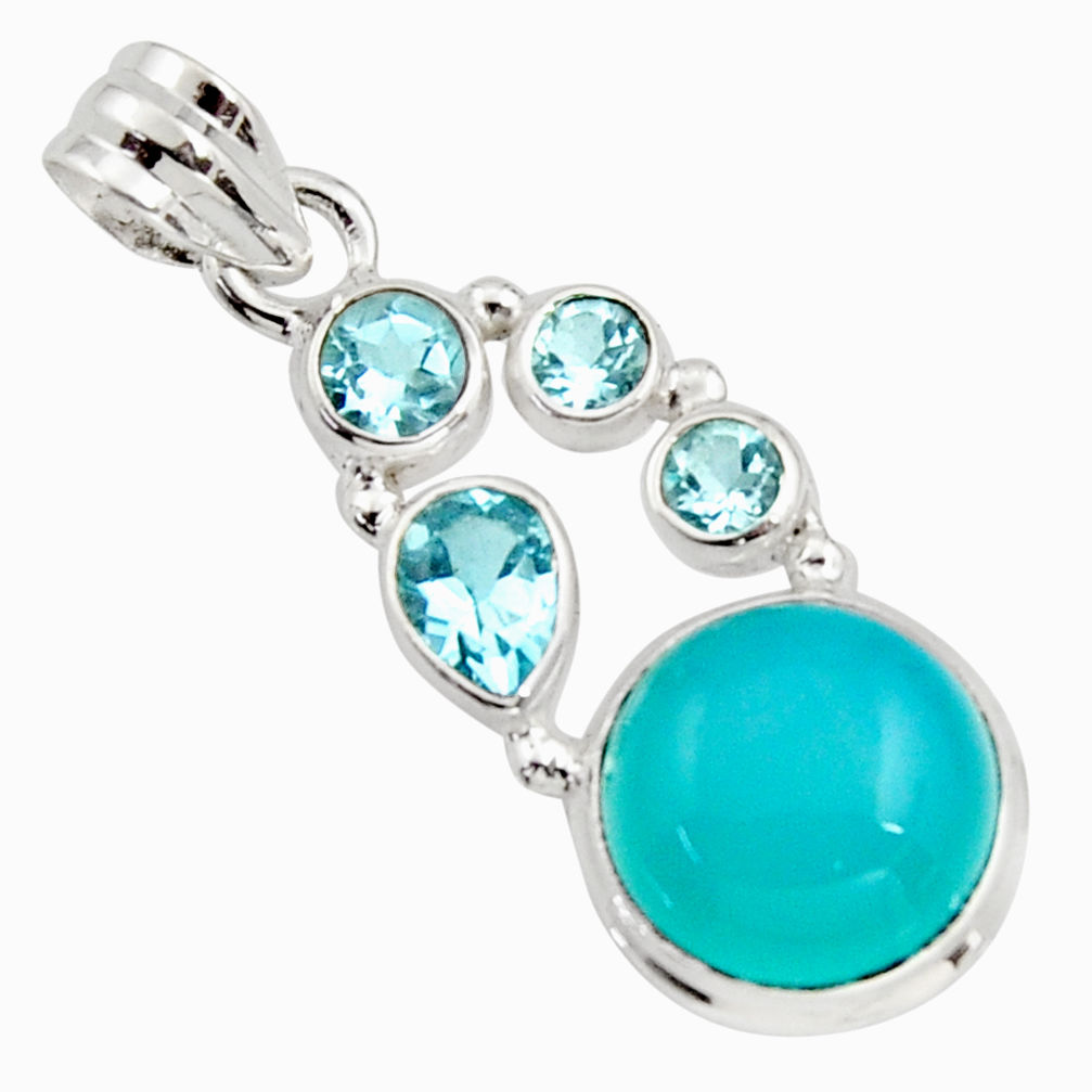 925 sterling silver 10.23cts natural aqua chalcedony topaz pendant r18308