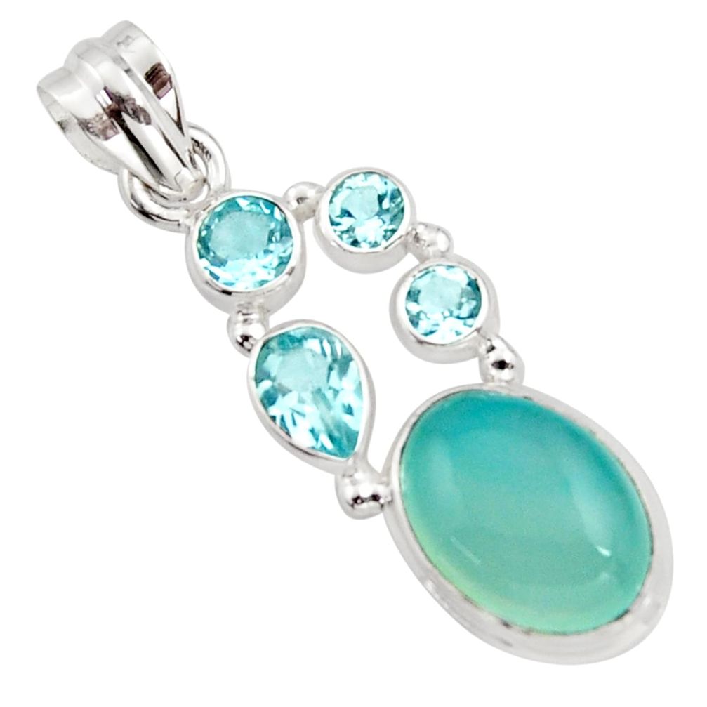 10.60cts natural aqua chalcedony topaz 925 sterling silver pendant r18309