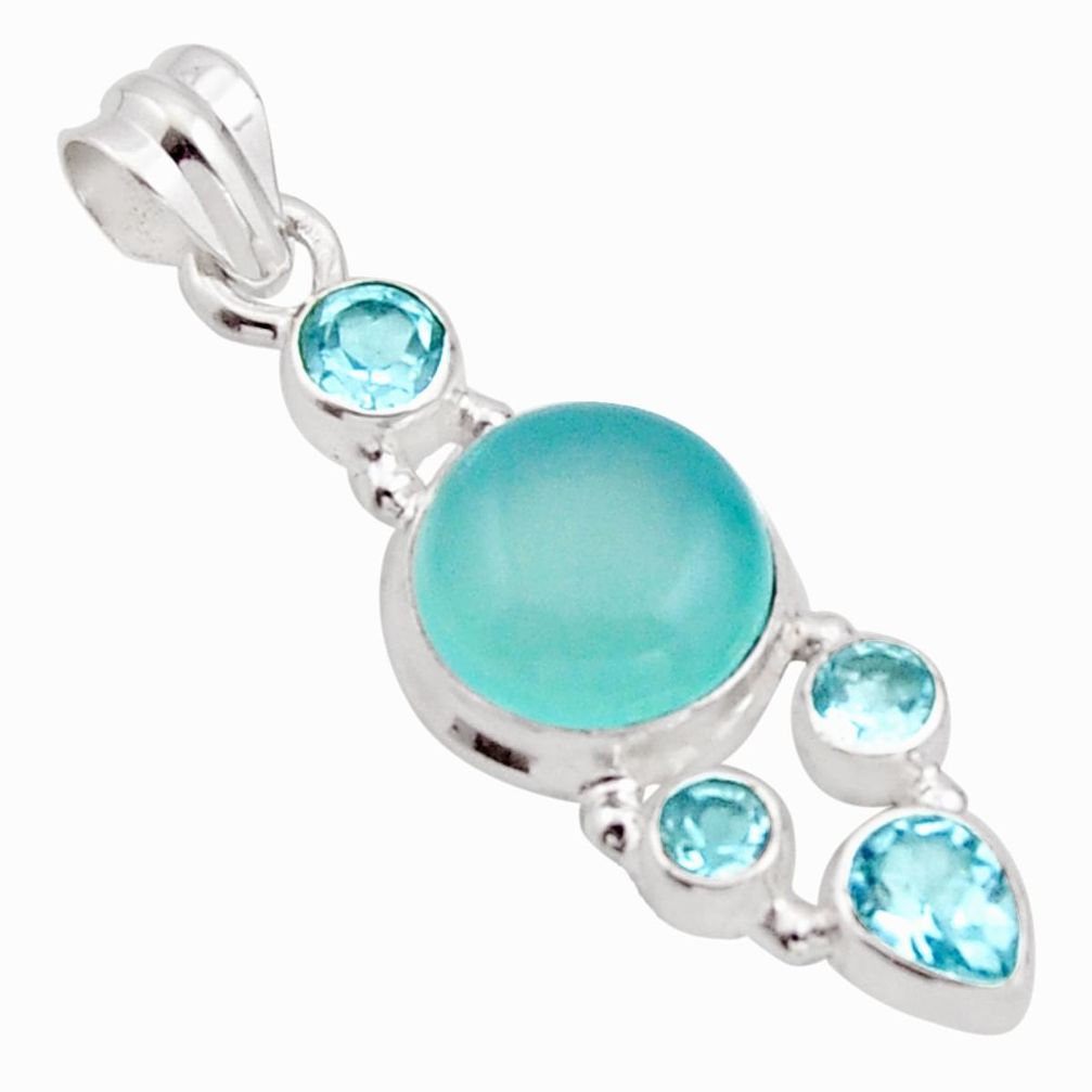 10.23cts natural aqua chalcedony topaz 925 sterling silver pendant r18310