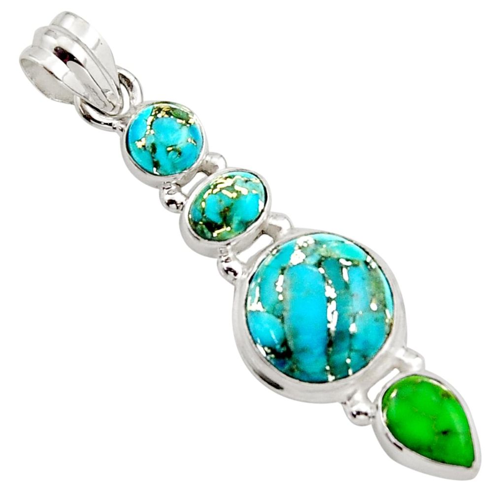 10.01cts multi color copper turquoise 925 sterling silver pendant jewelry r18342