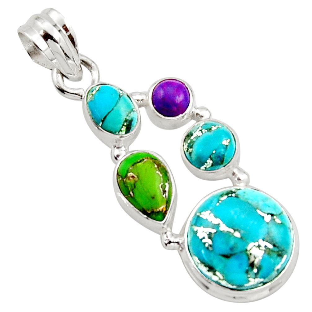 11.30cts multi color copper turquoise 925 sterling silver pendant jewelry r18343