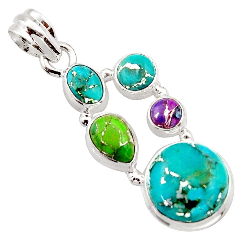 925 sterling silver 11.02cts multi color copper turquoise pendant jewelry r18344