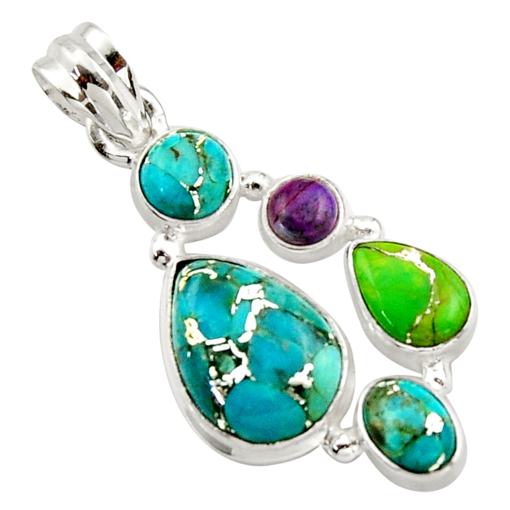 10.01cts multi color copper turquoise 925 sterling silver pendant jewelry r18348