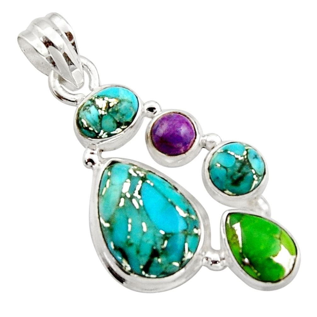 10.64cts multi color copper turquoise 925 sterling silver pendant jewelry r18350