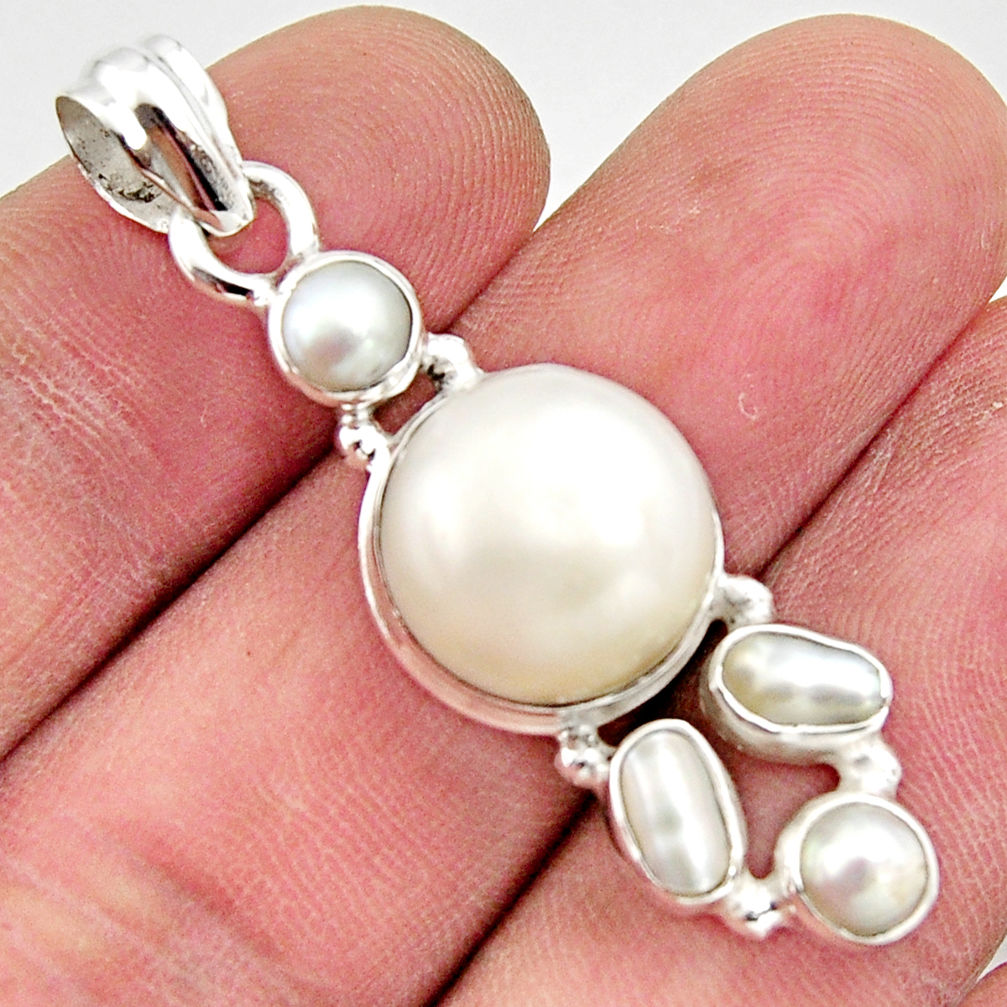 13.09cts natural white pearl 925 sterling silver pendant jewelry r18361