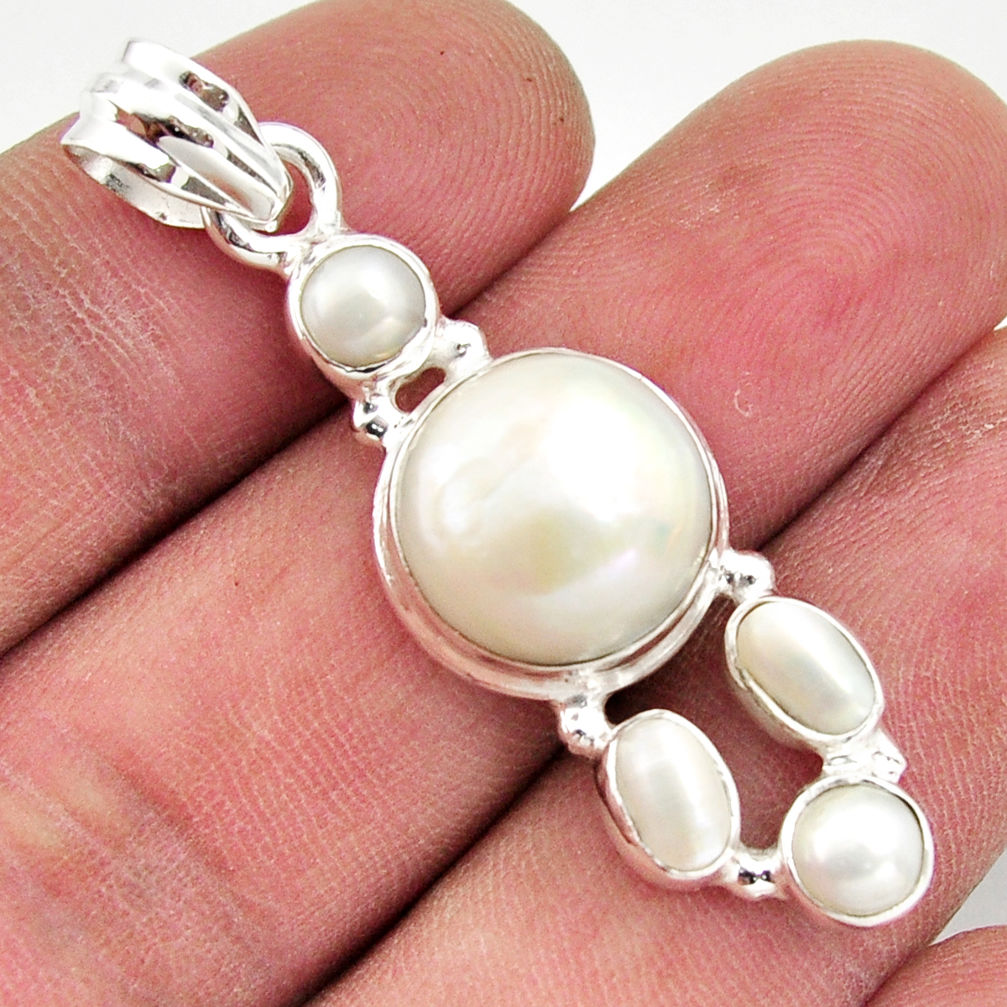 925 sterling silver 13.09cts natural white pearl round pendant jewelry r18364