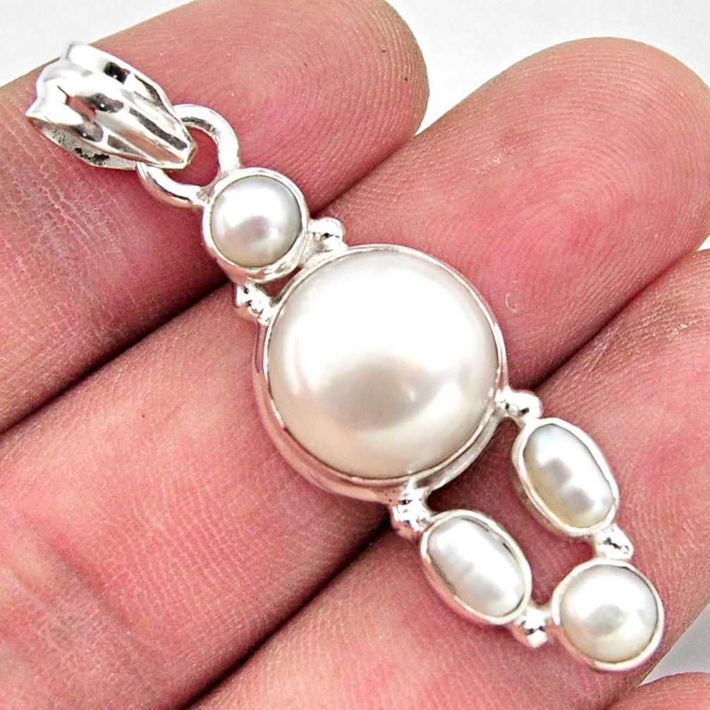 925 sterling silver 12.69cts natural white pearl round pendant jewelry r18368