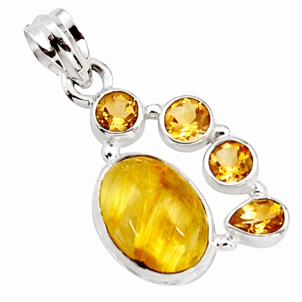 925 silver 10.60cts natural golden tourmaline rutile oval citrine pendant r18371
