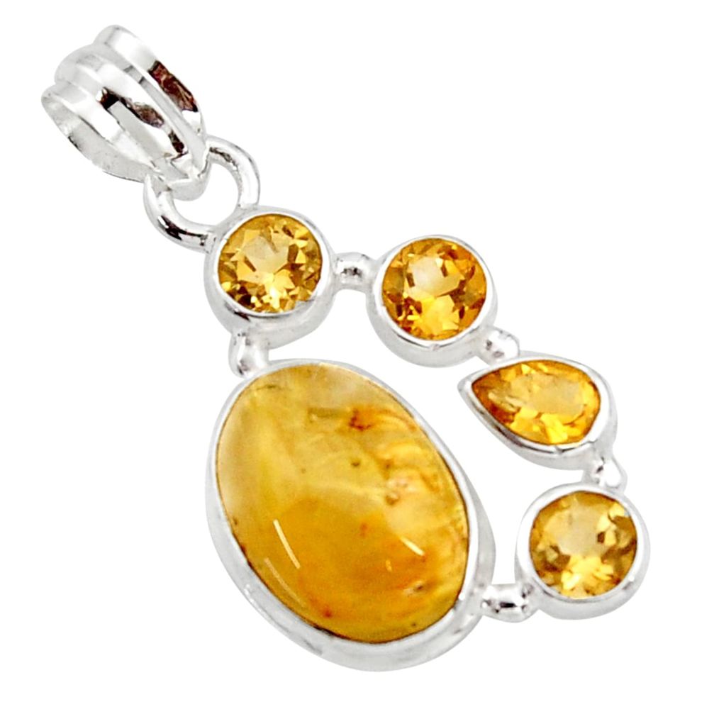 11.19cts natural golden tourmaline rutile citrine 925 silver pendant r18378