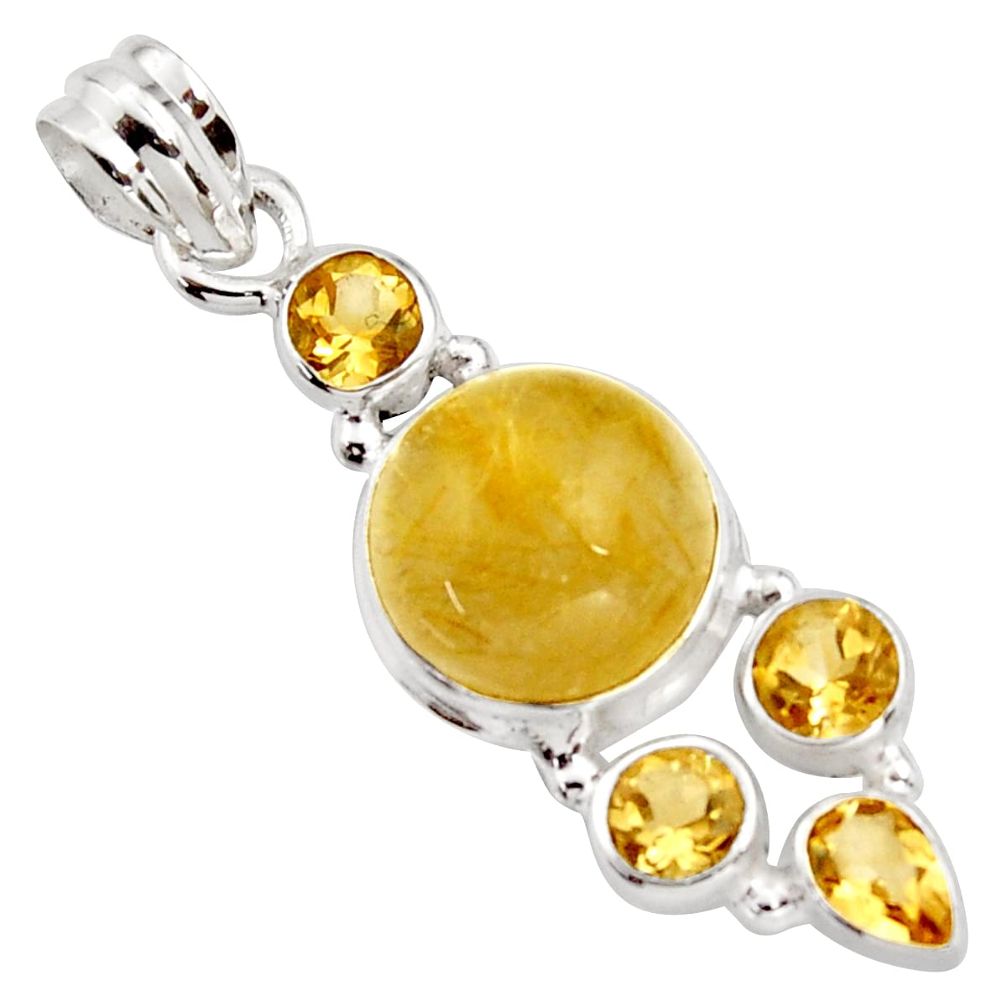 925 silver 11.89cts natural golden tourmaline rutile citrine pendant r18379