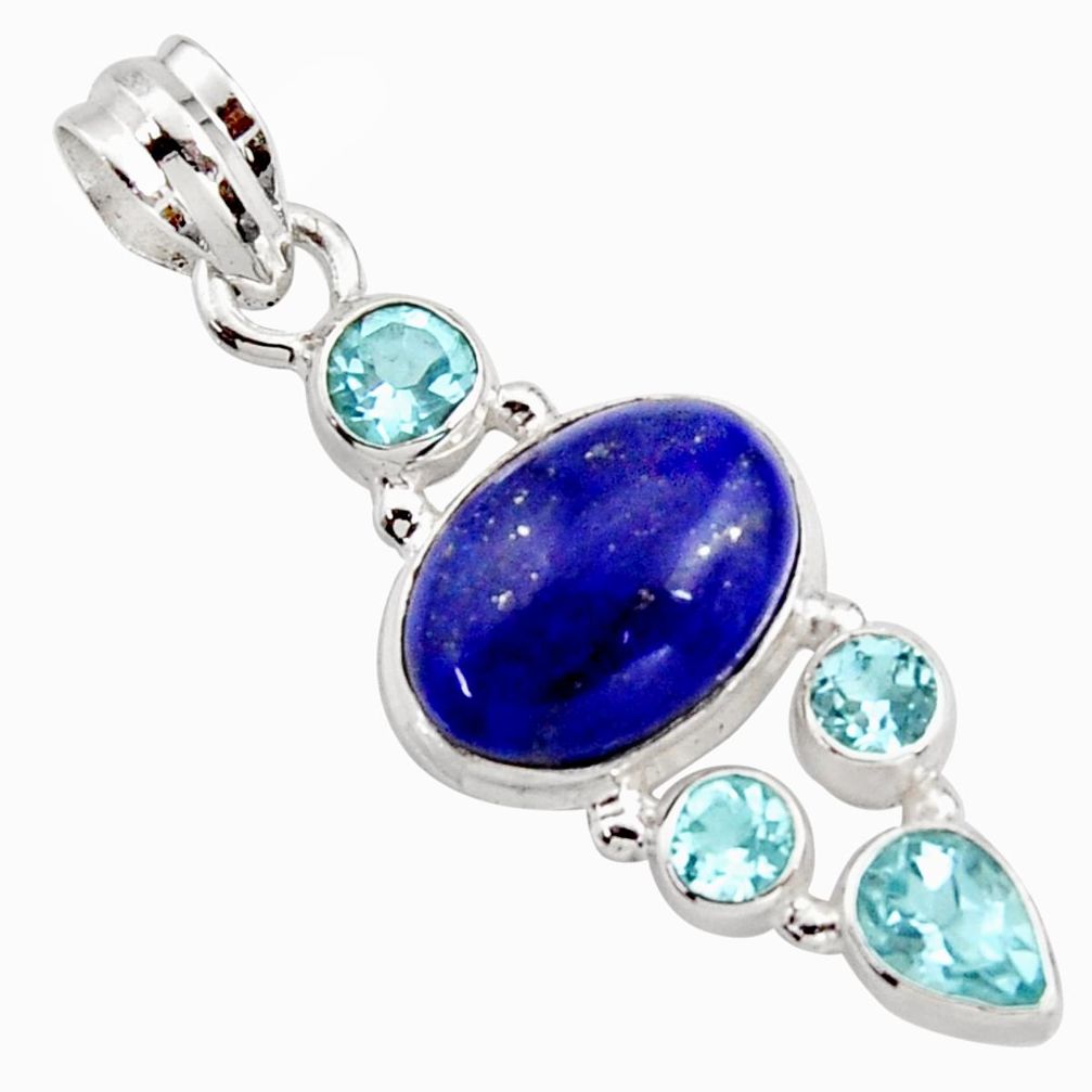 925 sterling silver 10.60cts natural blue lapis lazuli oval topaz pendant r18388