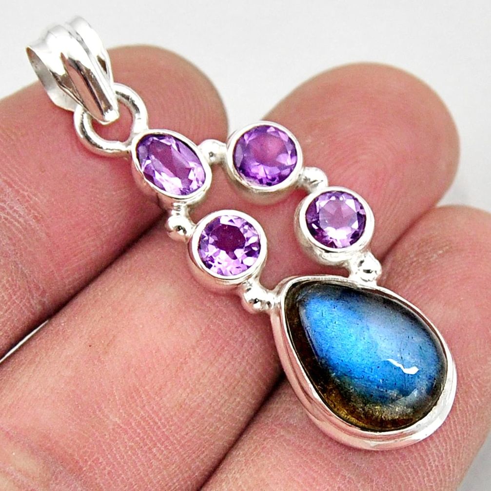 10.73cts natural blue labradorite amethyst 925 sterling silver pendant r18393