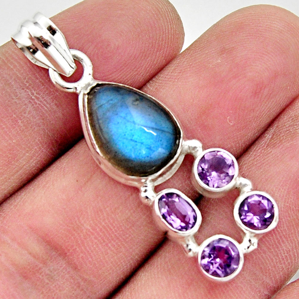 10.57cts natural blue labradorite amethyst 925 sterling silver pendant r18399