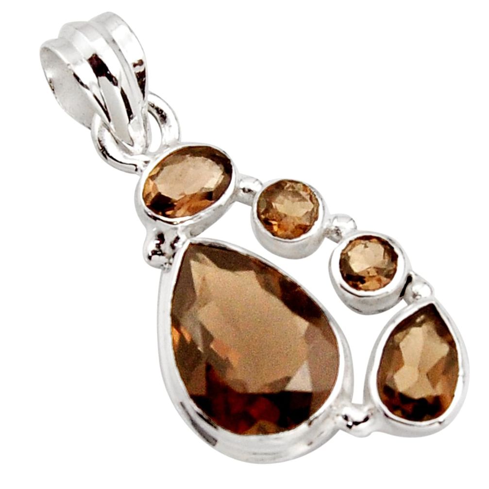 11.66cts brown smoky topaz pear 925 sterling silver pendant jewelry r18403