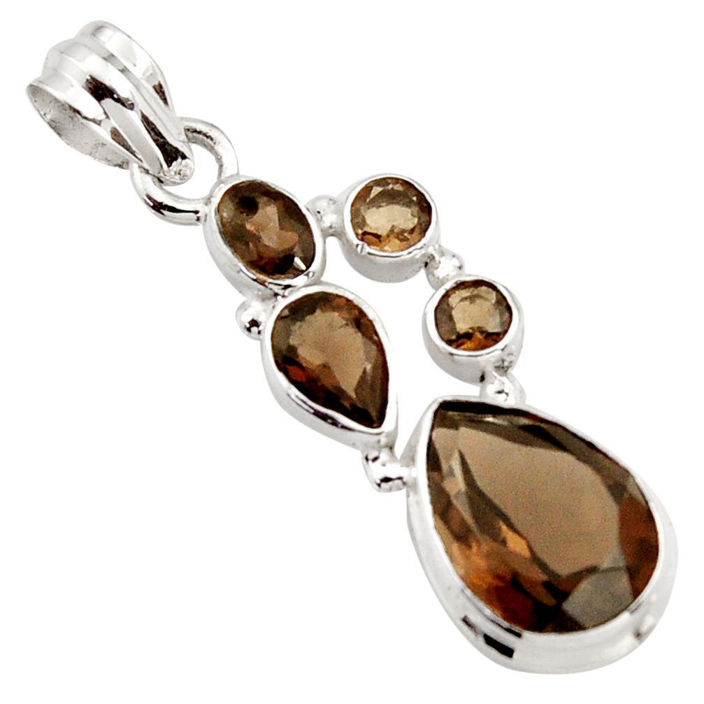 925 sterling silver 12.07cts brown smoky topaz pear pendant jewelry r18406