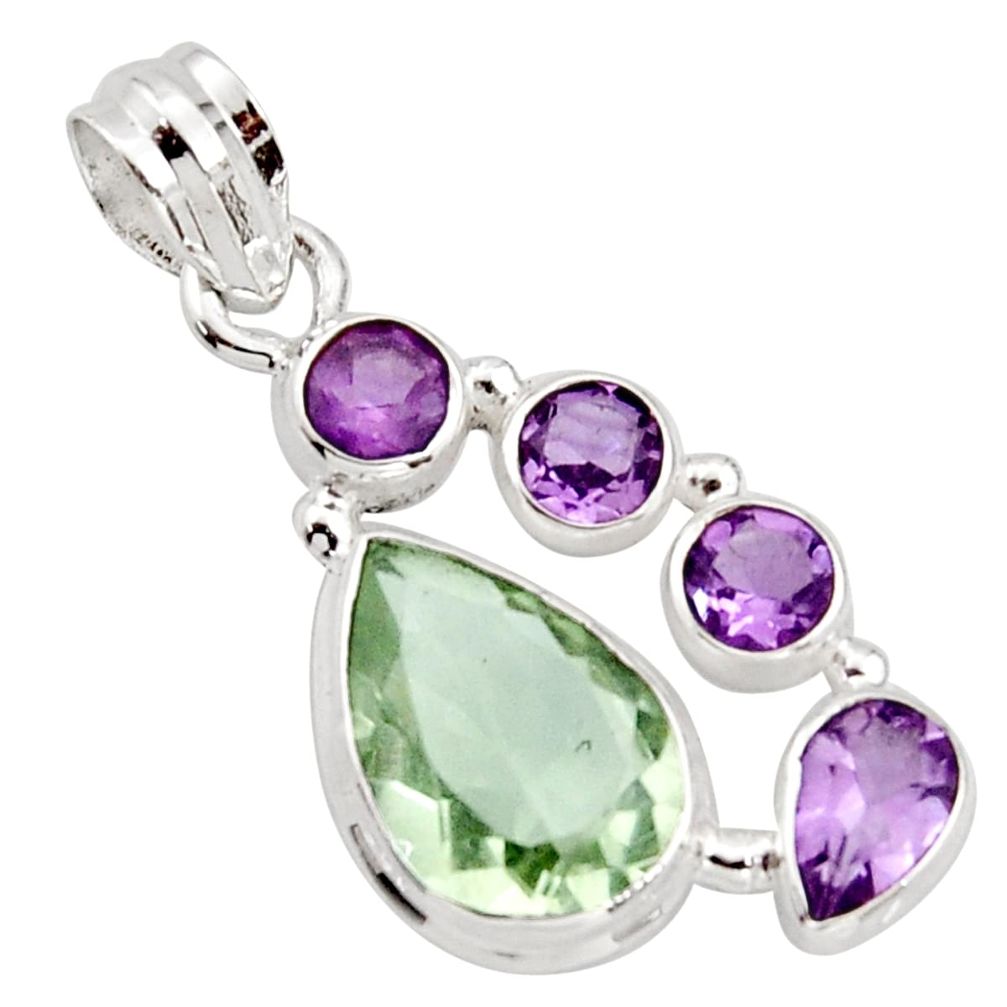 925 silver 10.81cts natural green amethyst purple amethyst pendant r18414