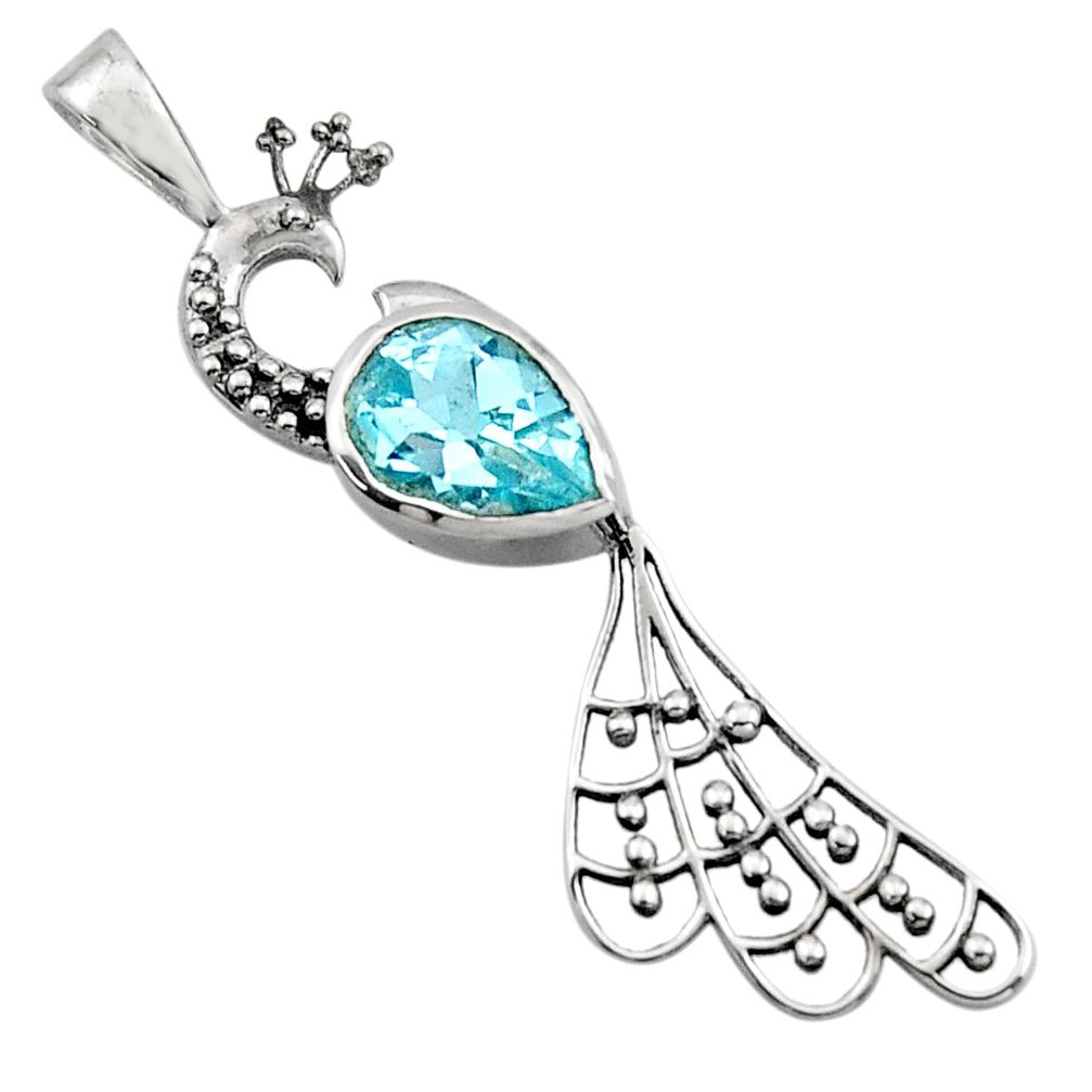 2.55cts natural blue topaz 925 sterling silver peacock pendant jewelry r18921