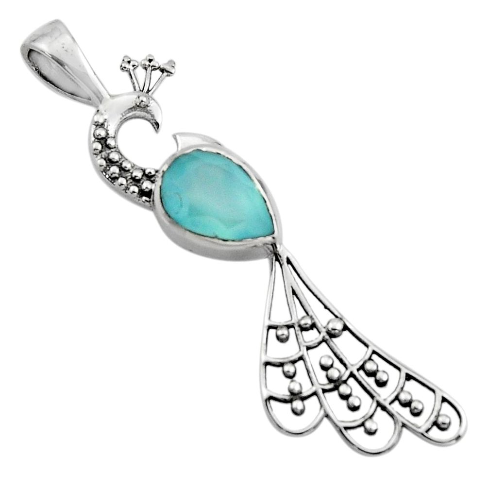 2.54cts natural aqua chalcedony 925 sterling silver peacock pendant r18928