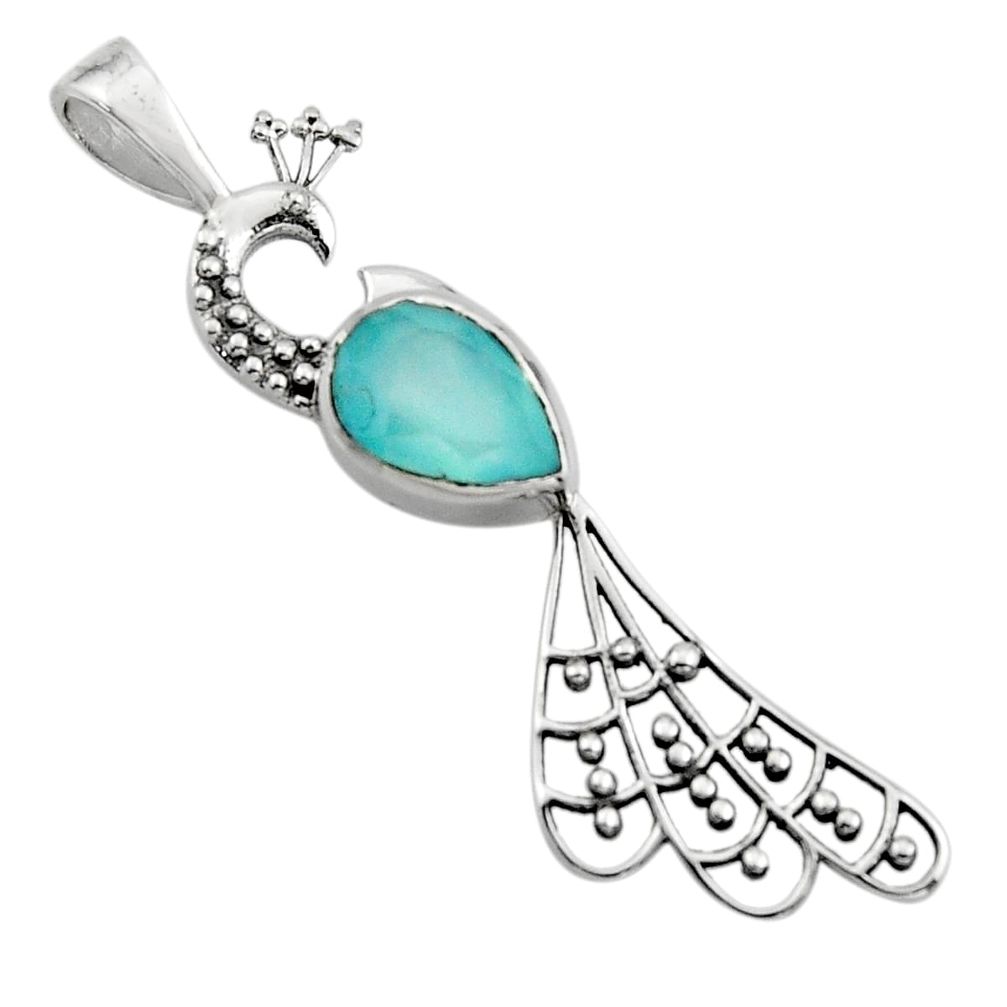 2.42cts natural aqua chalcedony 925 sterling silver peacock pendant r18929
