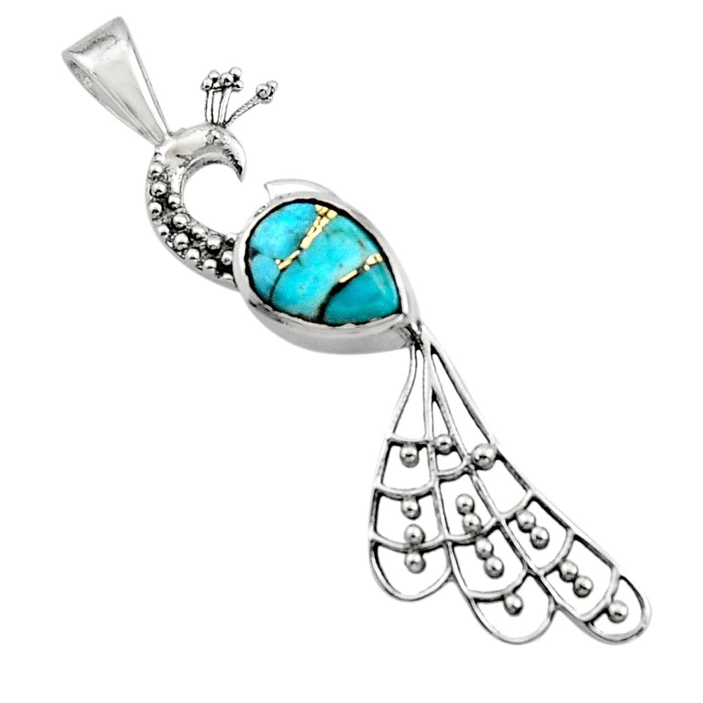 2.72cts blue copper turquoise 925 sterling silver peacock pendant jewelry r18932