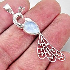 2.72cts natural rainbow moonstone 925 sterling silver peacock pendant r18934