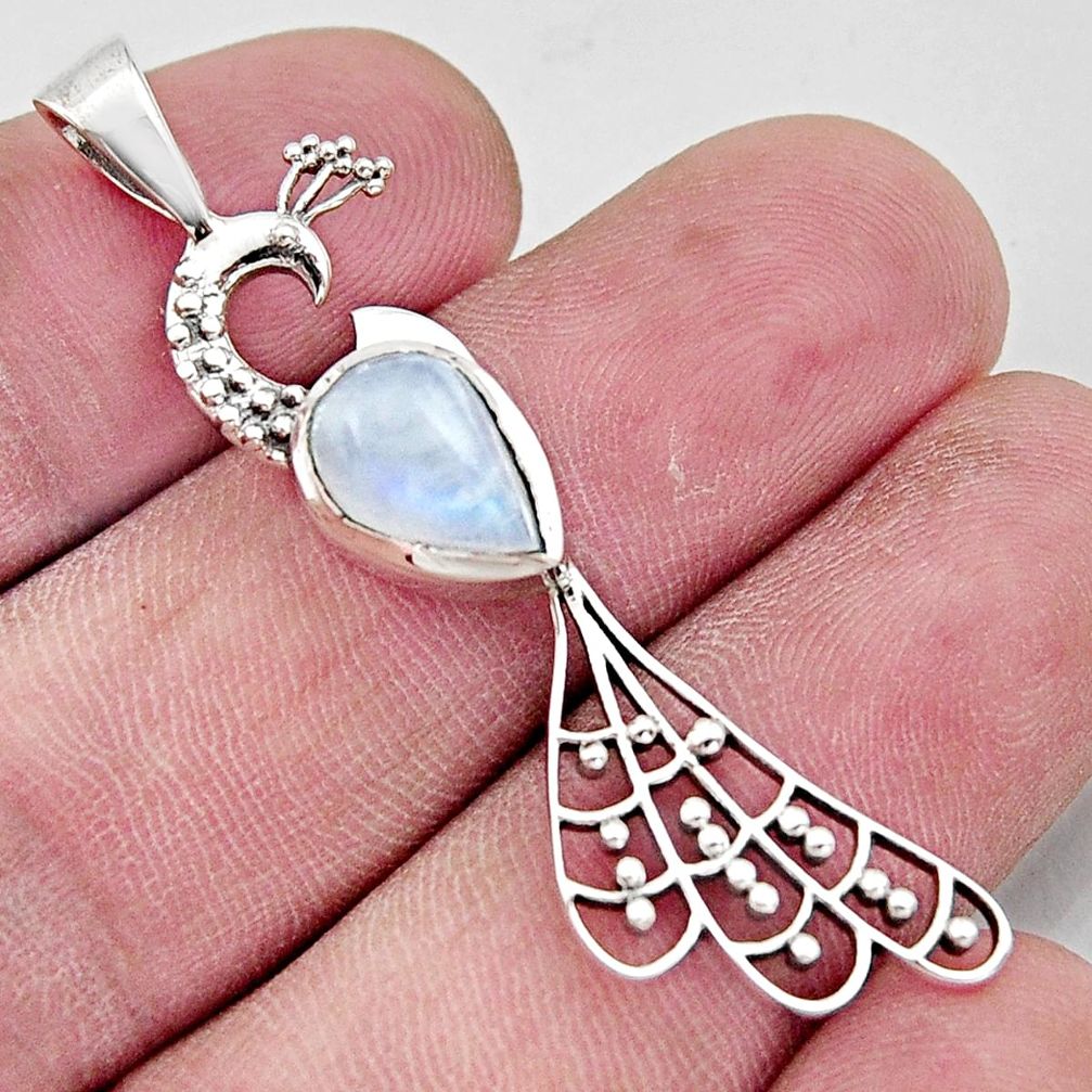 925 sterling silver 2.81cts natural rainbow moonstone peacock pendant r18935
