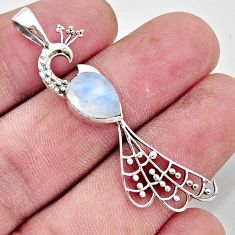 2.71cts natural rainbow moonstone 925 sterling silver peacock pendant r18936