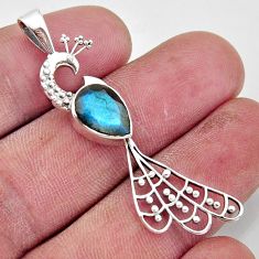 2.53cts natural blue labradorite 925 sterling silver peacock pendant r18937