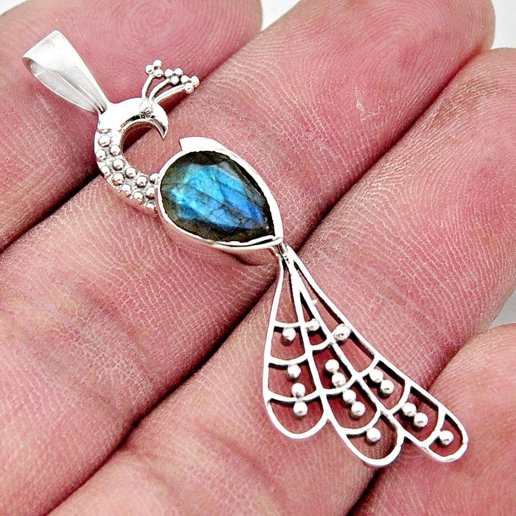 2.70cts natural blue labradorite 925 sterling silver peacock pendant r18938