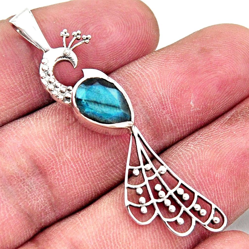 925 sterling silver 2.72cts natural blue labradorite peacock pendant r18939