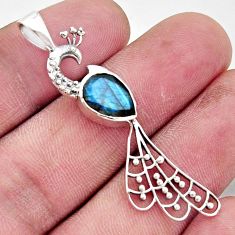 2.53cts natural blue labradorite 925 sterling silver peacock pendant r18940