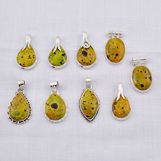 48.45gms wholesale lot of 9 natural green atlantisite (tasmanite) stichtite-serpentine 925 silver pendant z105