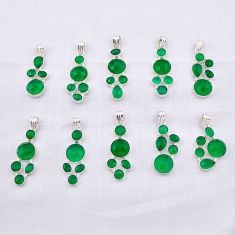 47.89gms wholesale lot of 10 natural green chalcedony 925 silver pendant z113
