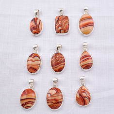 56.02gms wholesale lot of 9 natural brown wave rolling hills dolomite 925 silver pendant  z118