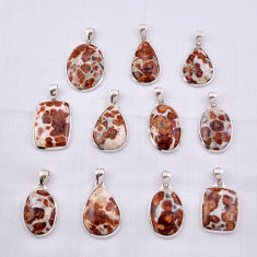 90.26gms wholesale lot of 11 natural brown garnet in limestone spessartine 925 silver pendant z119